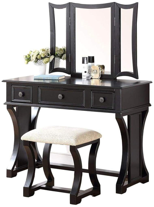 Modish Vanity Set Featuring Stool And Mirror Black By Poundex