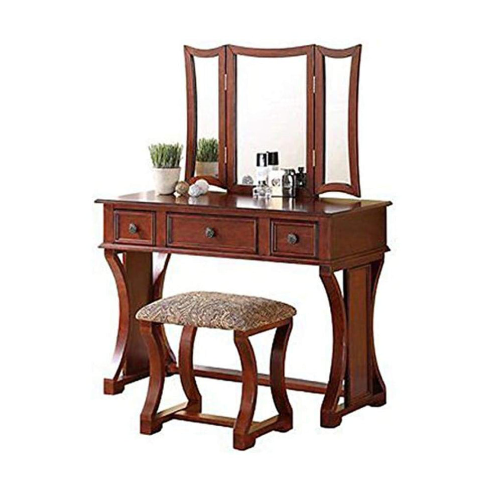 Vanity Set | Modish Design | Stool & Mirror | Cherry Brown