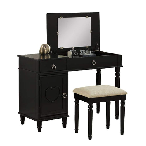 Seraph Vanity Set | Stool & Mirror | Black