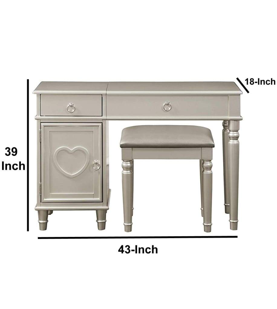 Seraph Vanity Set Featuring Stool And Mirror Silver By Poundex PDX-F4178