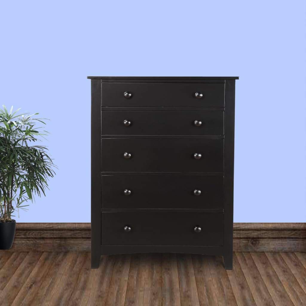 Tall Dresser Chest | Pine Wood | 5 Drawer | Varied Size | Black