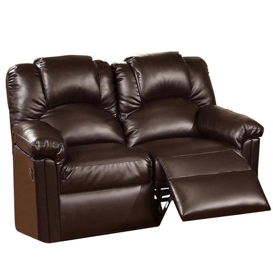 Bonded Leather Recliner Loveseat, Brown By Casagear Home