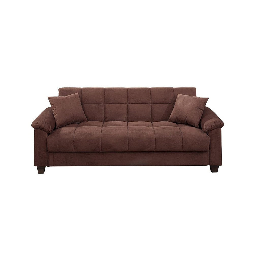 Microfiber Adjustable Sofa With 2 Pillows In Choco Brown By Casagear Home