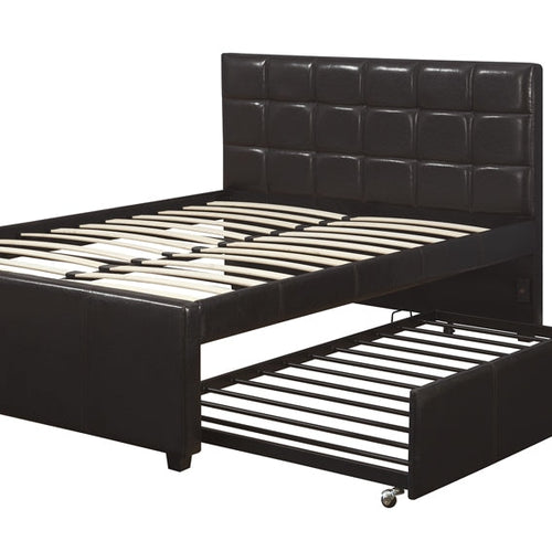 Full Bed with Trundle | Squared Tufted Headboard | Espresso & Black
