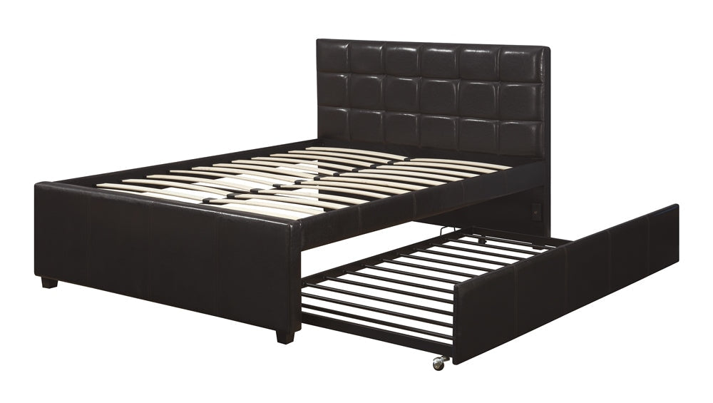 Full Bed with Trundle | Squared Tufted Headboard | Espresso & Black