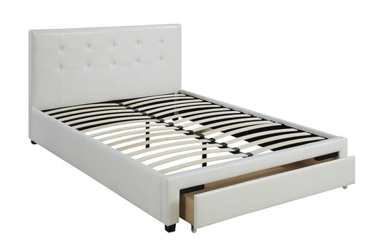 Designer Full Bed WithDrawer,Pu White By Casagear Home