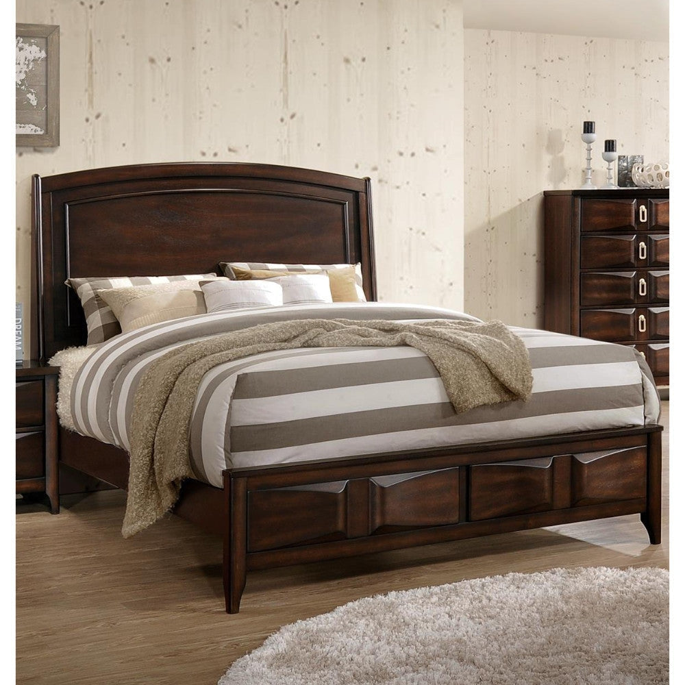 Crisp & Fine Lined Wooden C.King Bed With 3D Design on Front Board Oak Brown By Casagear Home