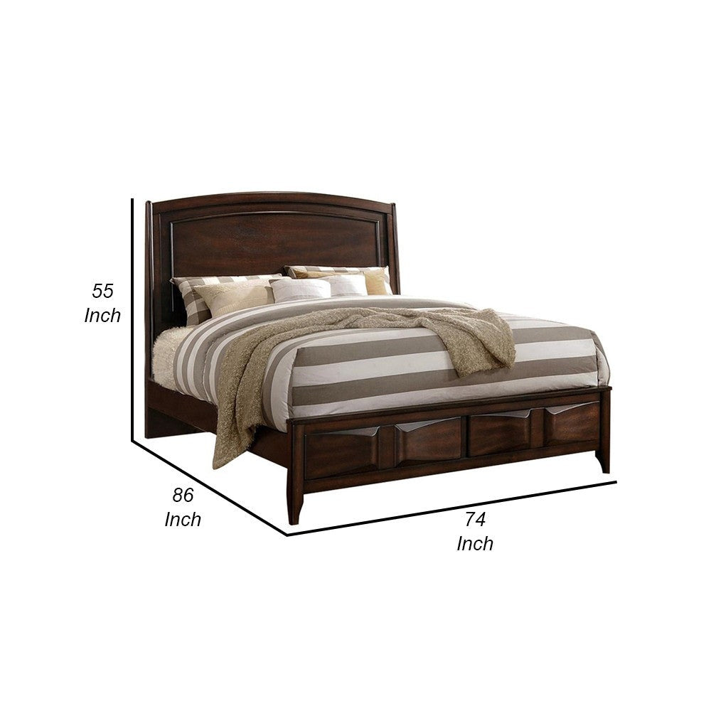 Crisp & Fine Lined Wooden C.King Bed With 3D Design on Front Board Oak Brown By Casagear Home PDX-F9327CK