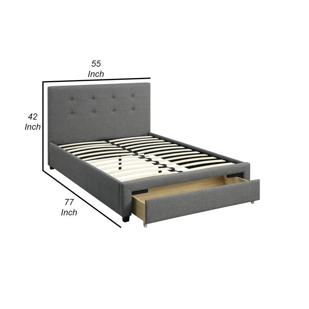 Upholstered Wooden Full Bed With Button Tufted Headboard & Lower Storage Drawer Gray By Casagear Home PDX-F9330F