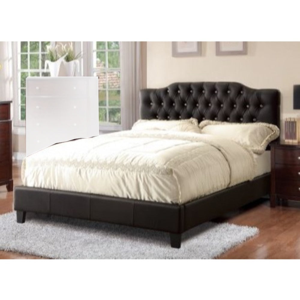 Luxurious Wooden Queen Bed With PU Tufted Head Board, Black By Casagear Home