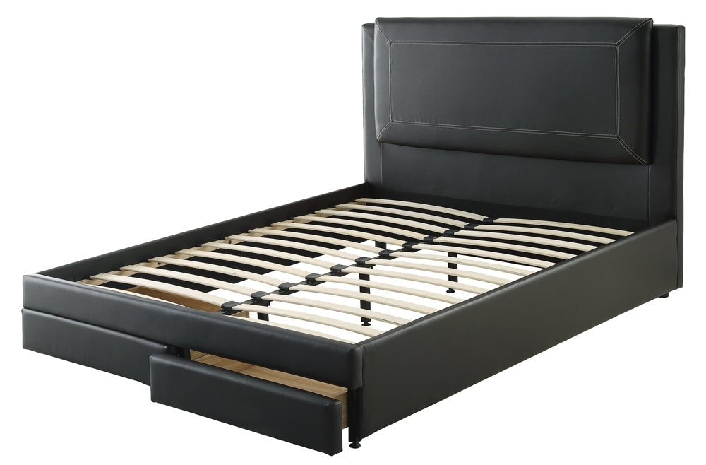 Pine Wood/ Bonded Leather Queen Size Bed In Black By Casagear Home
