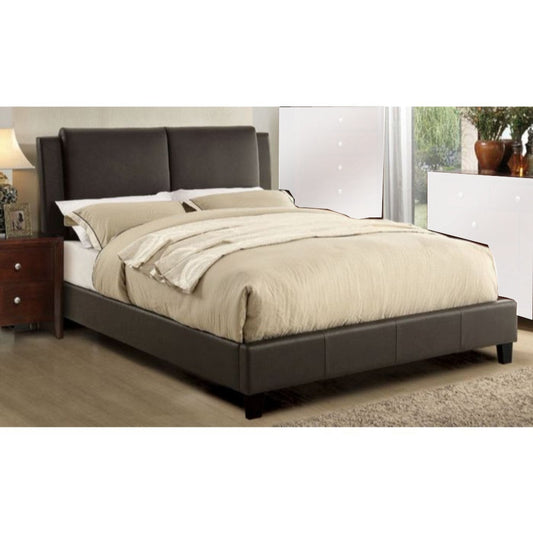 Queen Bed | Wood Frame | PU Headboard | Brown