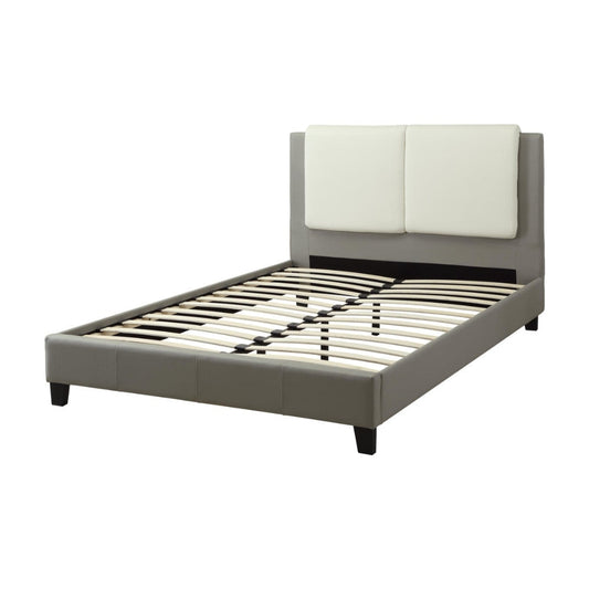 Elegant Wooden E.King Bed With White PU Head Board, Gray By Casagear Home