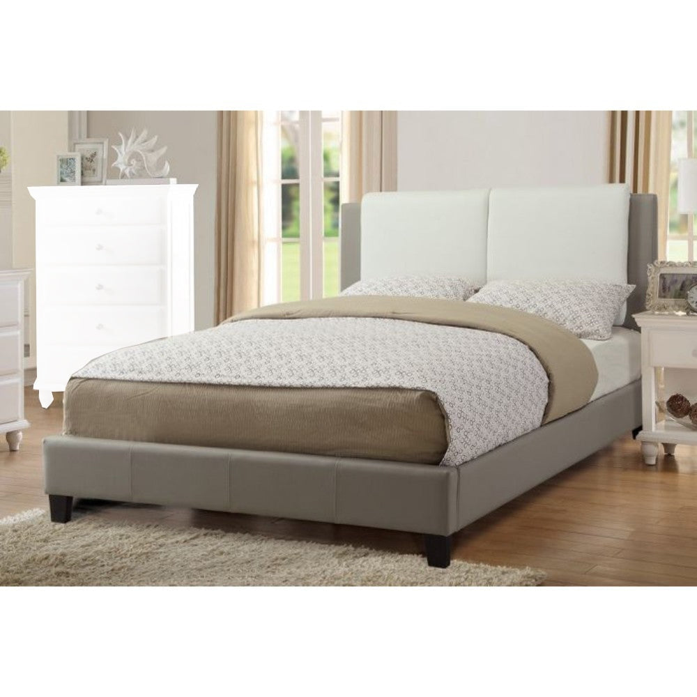 Elegant Wooden Queen Bed With White PU Head Board, Gray By Casagear Home