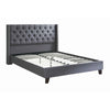 Polyfiber Upholstered Full Size Bed Featuring Nail head Trim Blue Gray By Casagear Home