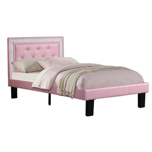 Silky And Sheeny Wooden Full Bed With Pink PU Tufted Head Board, Pink Finish By Casagear Home