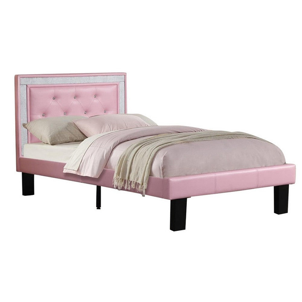 Full Bed | Pink PU Tufted Headboard | Silky Finish