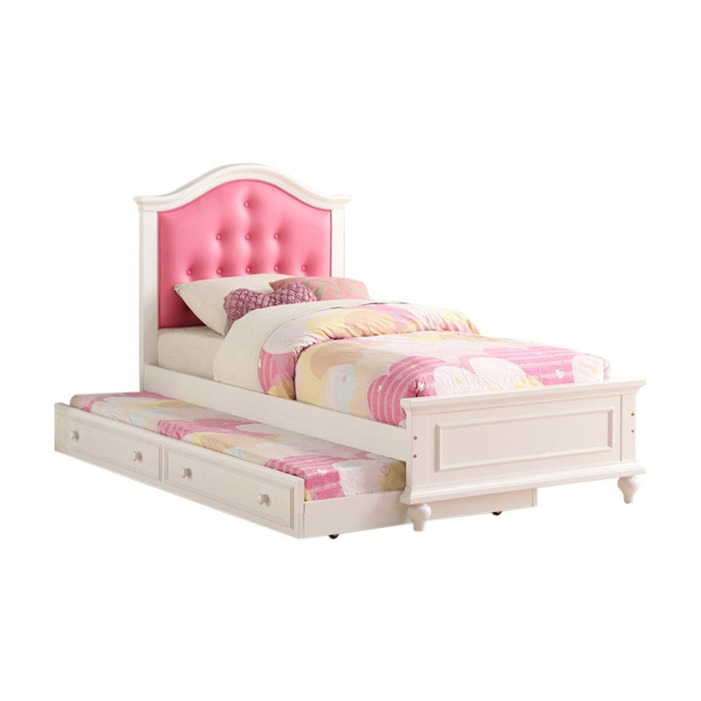 Cherub Twin Size Bed With Trundle In Pink And White By Casagear Home