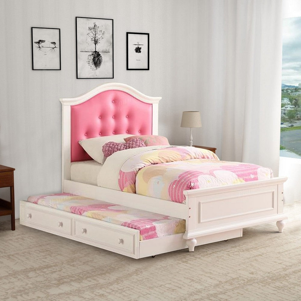 Twin Bed with Trundle | Cherub Style | Pink & White