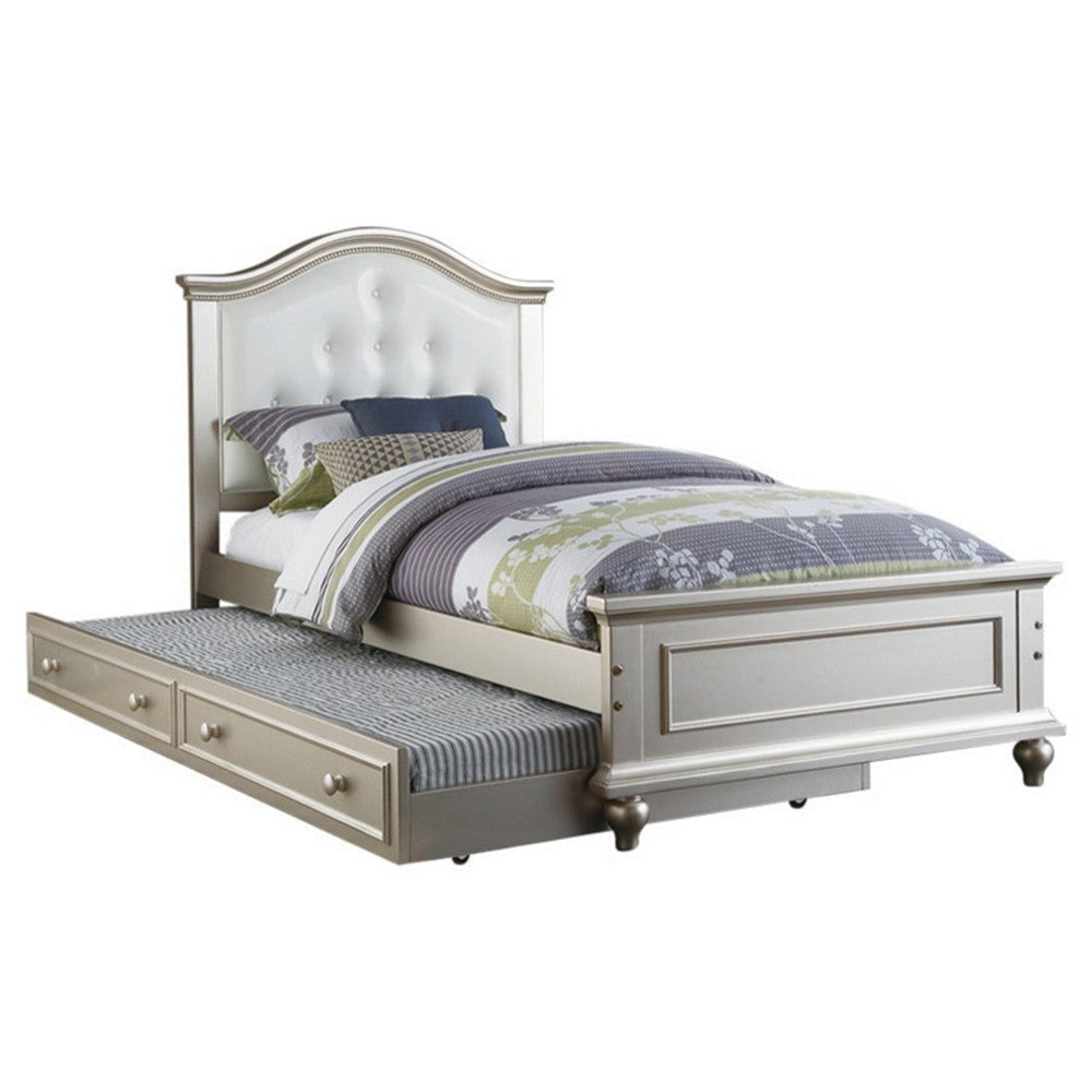 Twin Bed with Trundle | Cherub Style | Silver & White
