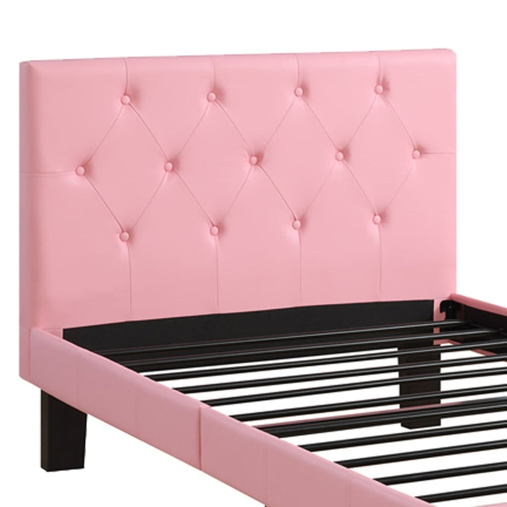Buy Faux Leather Full Bed with Tufted Headboard, Pink by Casagear
