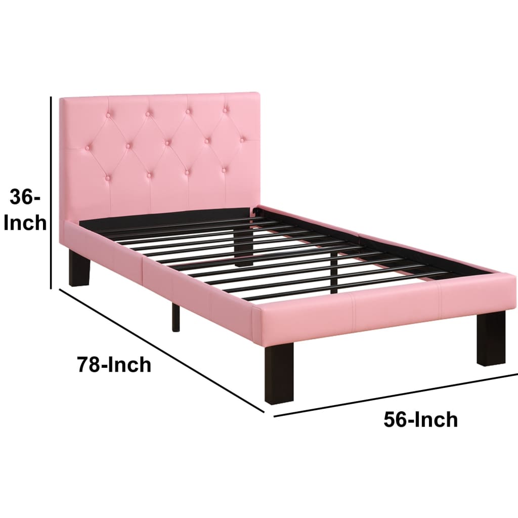 Faux Leather Upholstered Full size Bed With tufted Headboard Pink PDX-F9417F