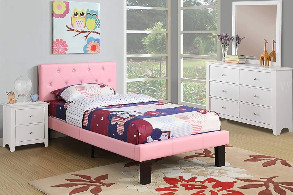 Faux Leather Upholstered Full size Bed With tufted Headboard Pink