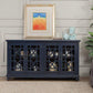 Wooden TV Stand With Trellis Detailed Doors Blue SDF-91005