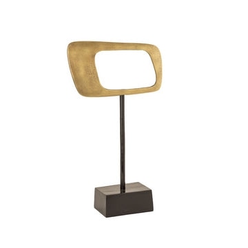 Horizontal Rhombus Shaped Aluminium Cutout Statue on Stand, Gold and Brown By Casagear Home