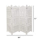 Aesthetically Carved 4 Panel Wooden Partition Screen/Room Divider Distressed White UPT-148945