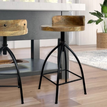 24" Industrial Style Counter Height Stool with Adjustable Swivel Seat, Brown, Black By The Urban Port