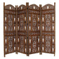 Handcrafted Wooden 4 Panel Room Divider Screen With Tiny Bells - Reversible Brown By Benzara UPT-176787