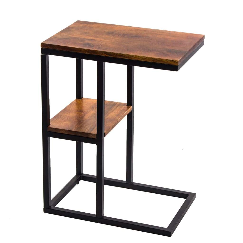 Iron Framed Mango Wood Accent Table with Lower Shelf Brown UPT-184808