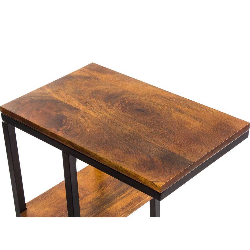 Iron Framed Mango Wood Accent Table with Lower Shelf Brown UPT-184808