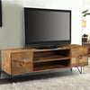 63 Inch Mango Wood TV Cabinet with Spacious Storage, Natural Brown and Black By The Urban Port