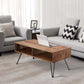 42 Inch Handcrafted Mango Wood Coffee Table with Metal Hairpin Legs Brown and Black UPT-195121