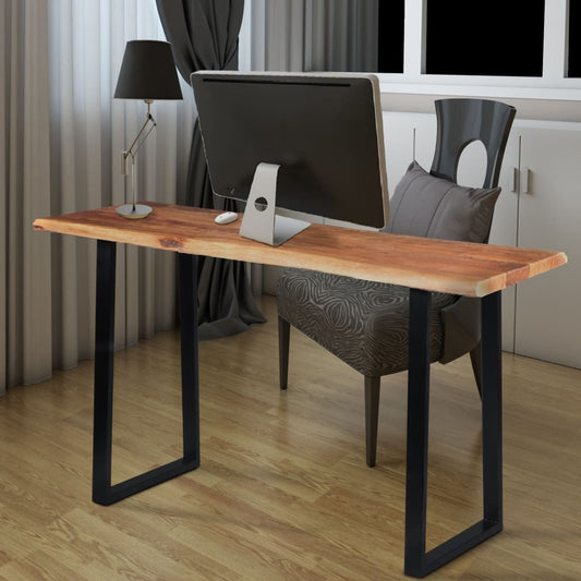 Industrial Wooden Live Edge Desk with Metal Sled Leg Support, Brown and Black By The Urban Port