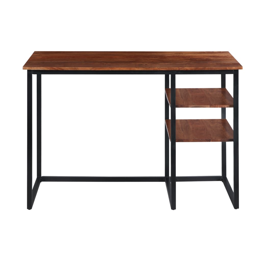 45 Inch Tubular Metal Frame Desk with Wooden Top and 2 Side Shelves Brown and Black UPT-195123