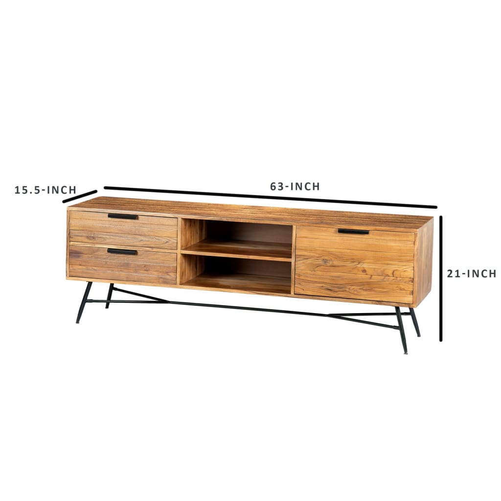 Roomy Wooden Media Console with Slanted Metal Base Brown and Black By The Urban Port UPT-195125