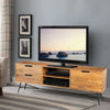 Roomy Wooden Media Console with Slanted Metal Base, Brown and Black By The Urban Port