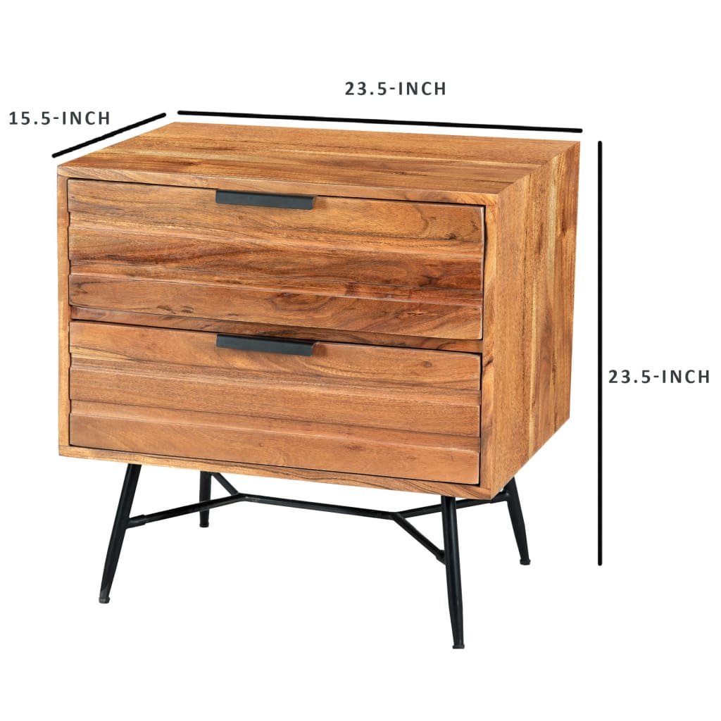2 Drawer Wooden Nightstand with Metal Angled Legs Black and Brown By The Urban Port UPT-195128