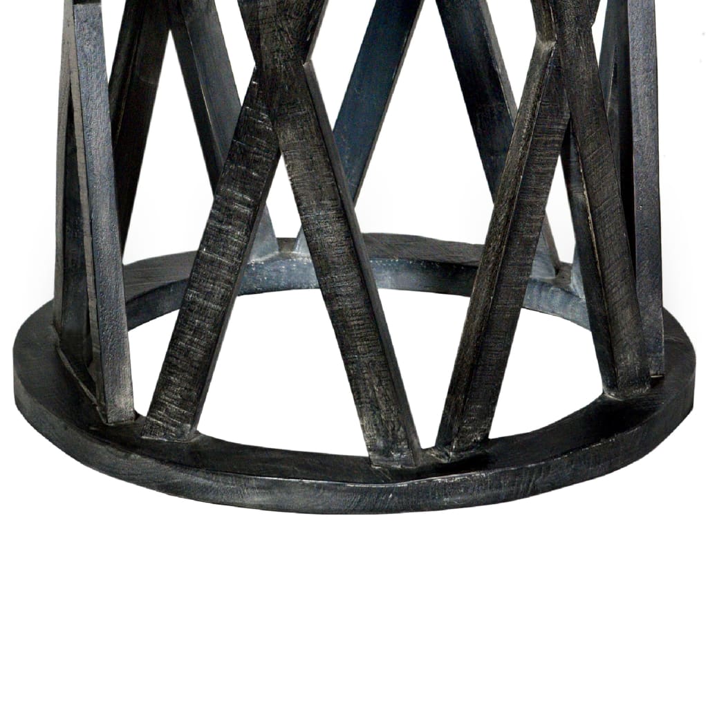 22 Inch Farmhouse Style Round Wooden End Table with Airy Design Base Dark Gray UPT-195129