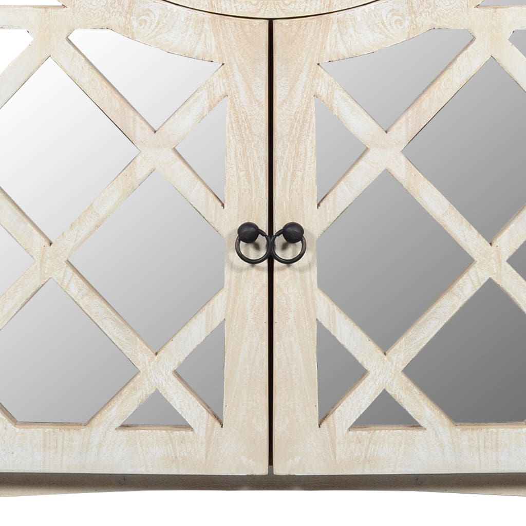 Mango Wood Cabinet with Mirrored look Steel Insert Door Storage Beige UPT-195275