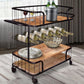 Metal Frame Bar Cart with Wooden Top and 2 Shelves, Black and Brown By The Urban Port