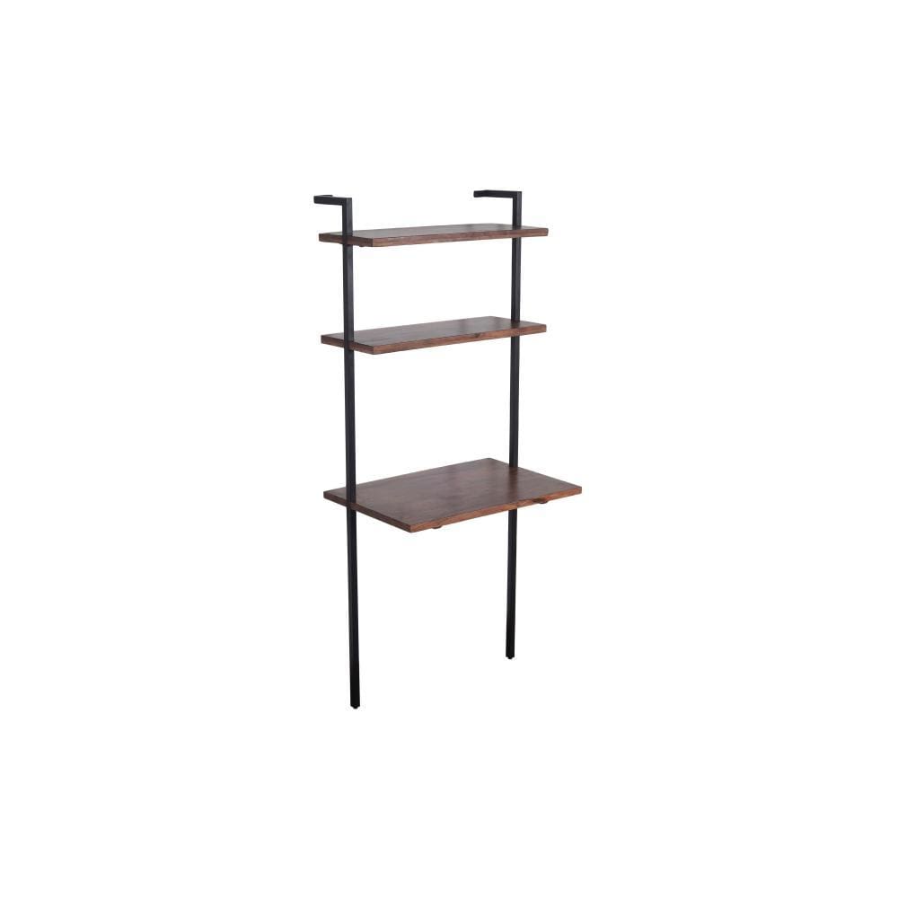 Industrial 3 Tier Mango Wood Ladder Storage Wall Shelf with Tubular Frame Brown and Black By The Urban Port UPT-197867