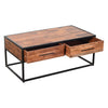 2 Drawer Industrial Metal Coffee Table with Wooden Tile Top Brown and Black By The Urban Port UPT-197873