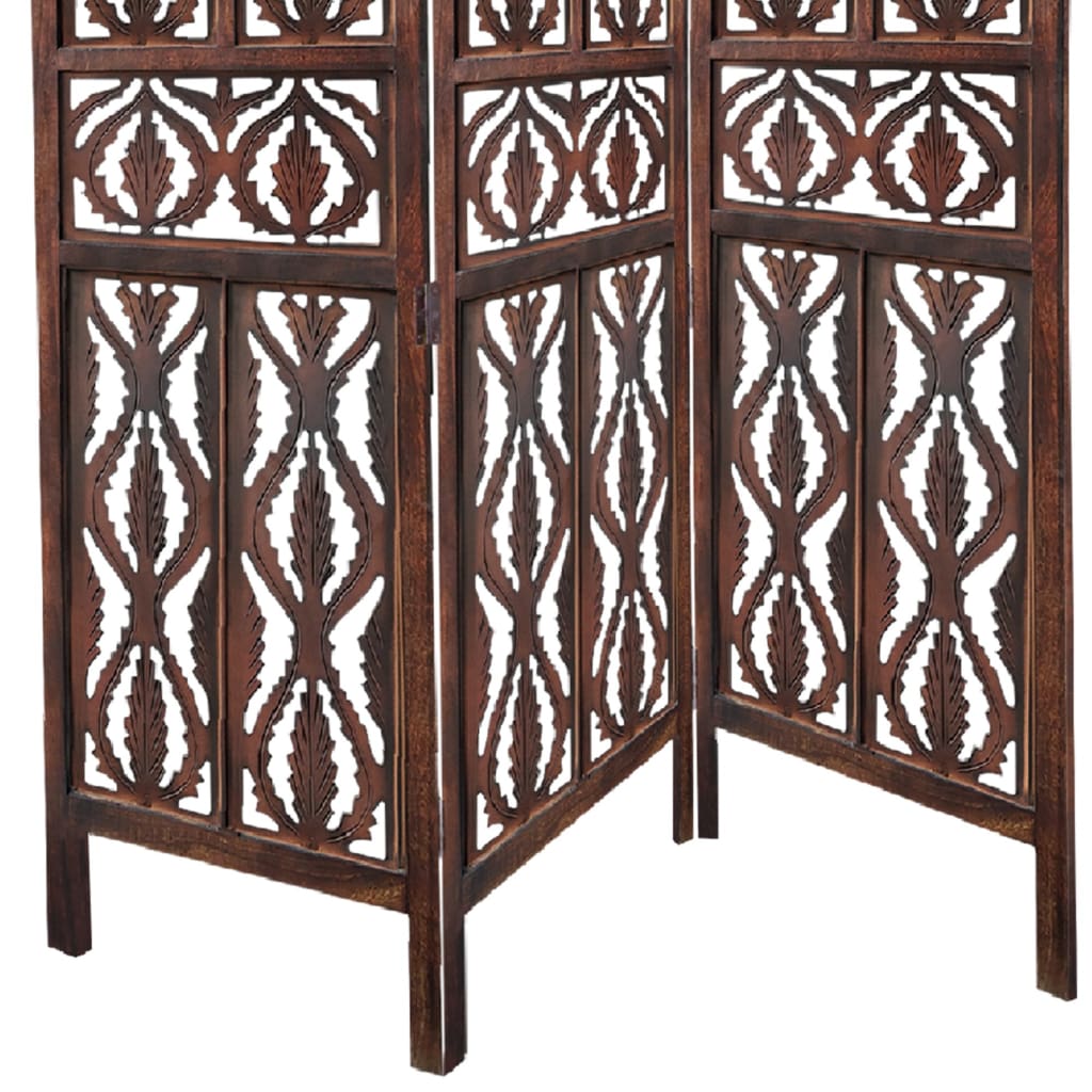 Decorative 3 Panel Mango Wood Screen with Abstract Carvings Brown UPT-200175