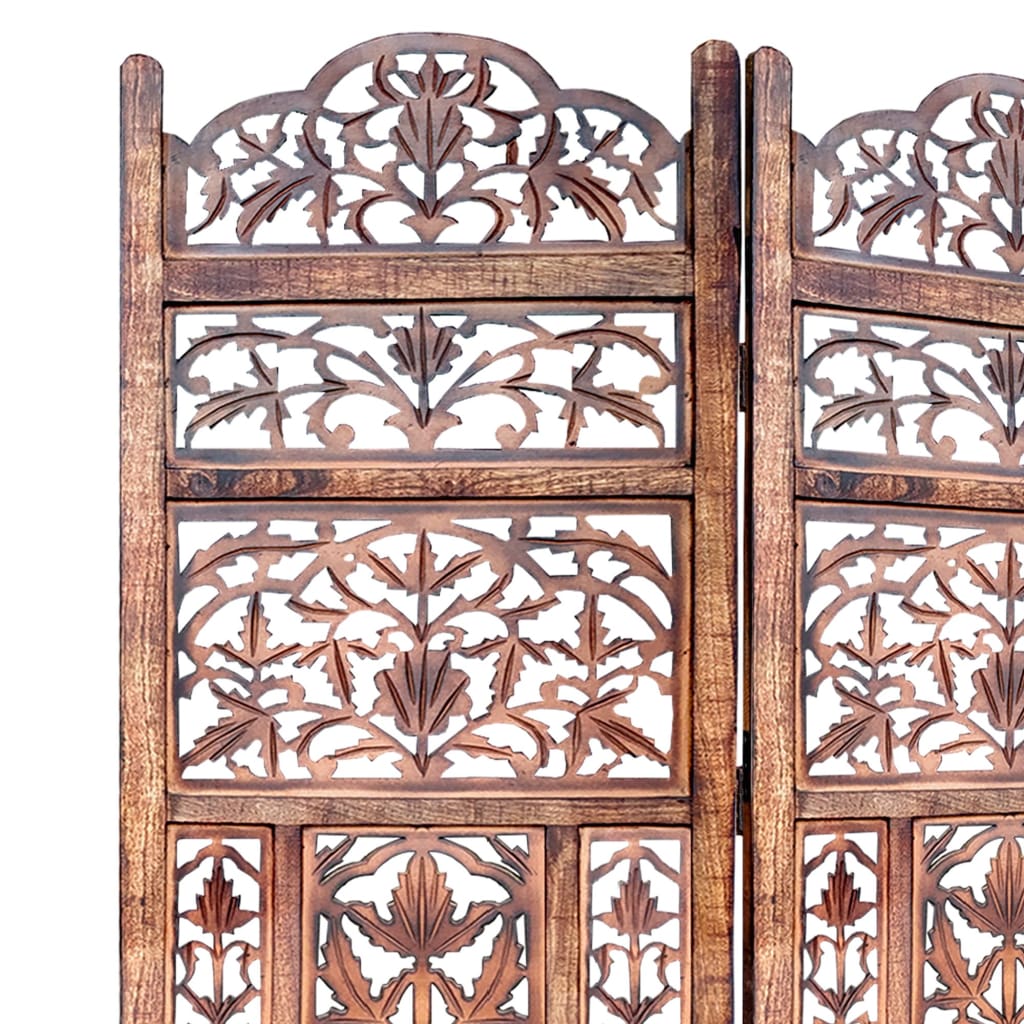 Handcrafted 3 Panel Mango Wood Screen with Cutout Filigree Carvings Brown UPT-200176