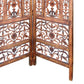 Handcrafted 3 Panel Mango Wood Screen with Cutout Filigree Carvings Brown UPT-200176