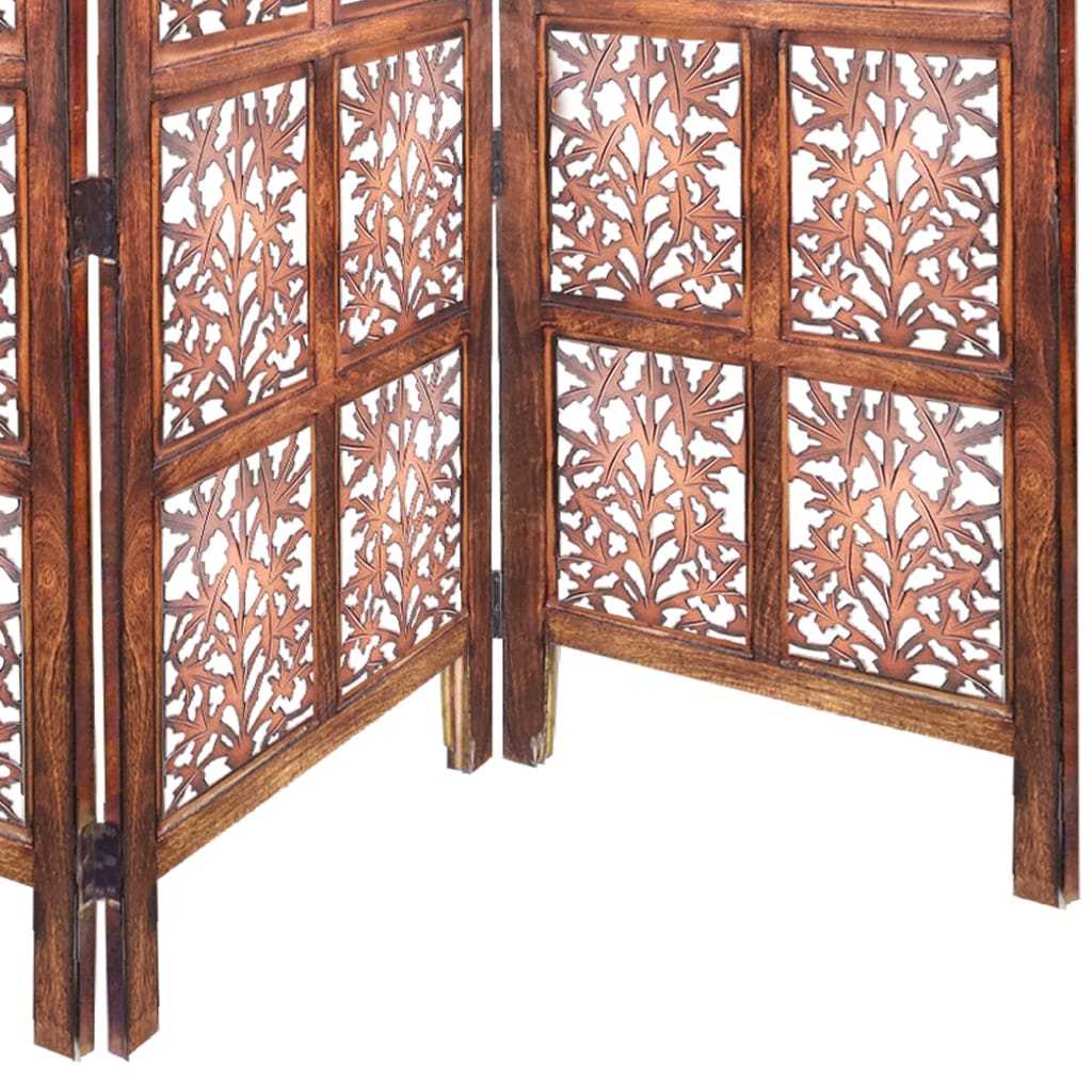 3 Panel Mango Wood Screen with Intricate Cutout Carvings Brown By The Urban Port UPT-200177